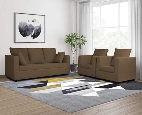 Adorn India Zink Straight Line 3-1-1 5 Seater Sofa Set (Brown)